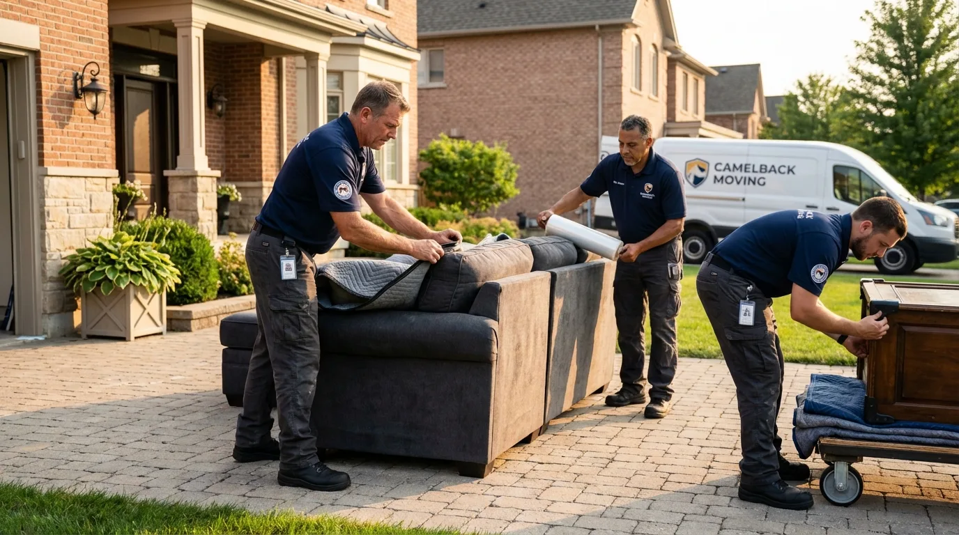 Large estate moving crew wrapping furniture in Brighton, MI